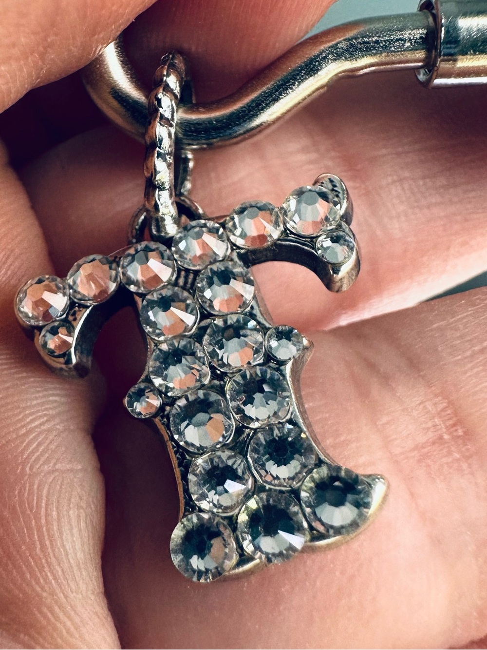 Crystal-Embellished letter T Charm - Clear Crystal on Silver